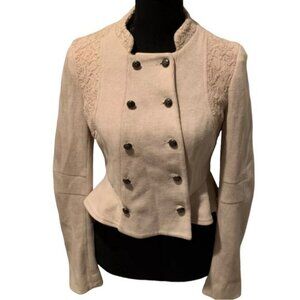 Free People We The Free Womens Military Jacket Lace Cropped Cream Lace Button 6